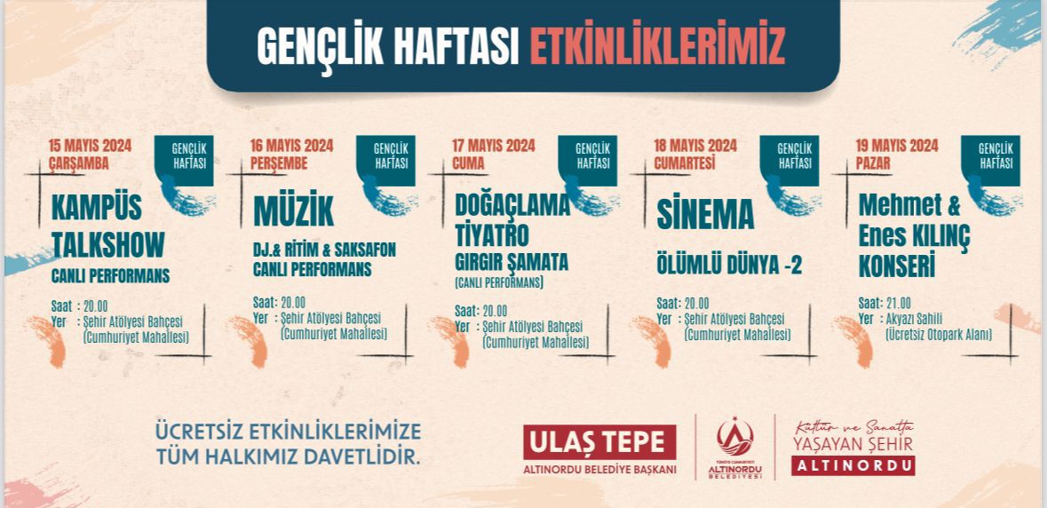 ALTINORDU’DA GENÇLİK HAFTASI DOLU DOLU GEÇECEK